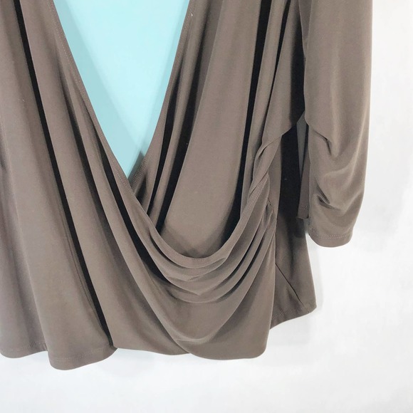 Maggie Barnes Plus Size 3X Top 26W 28W Blouse Brown Blue Draped Layered 385‎ - Picture 3 of 4